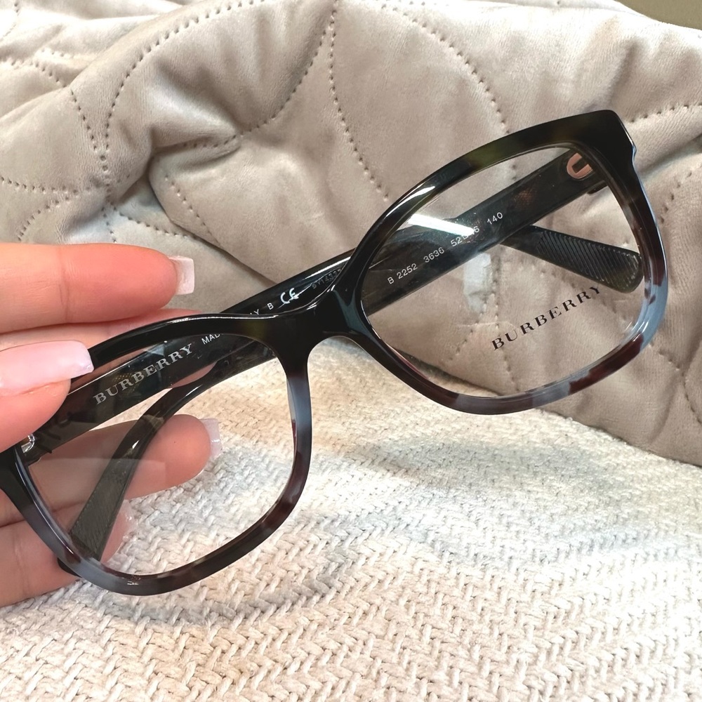 Burberry deep black, blue colors with silver accents square prescription frame